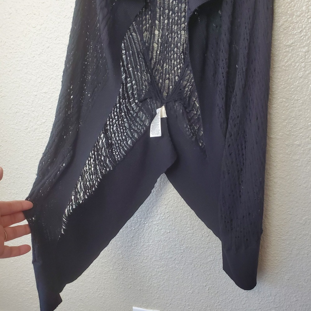 DKNY JEANS women's black cardigan size M in translucent knit with short open sle - Picture 4 of 8